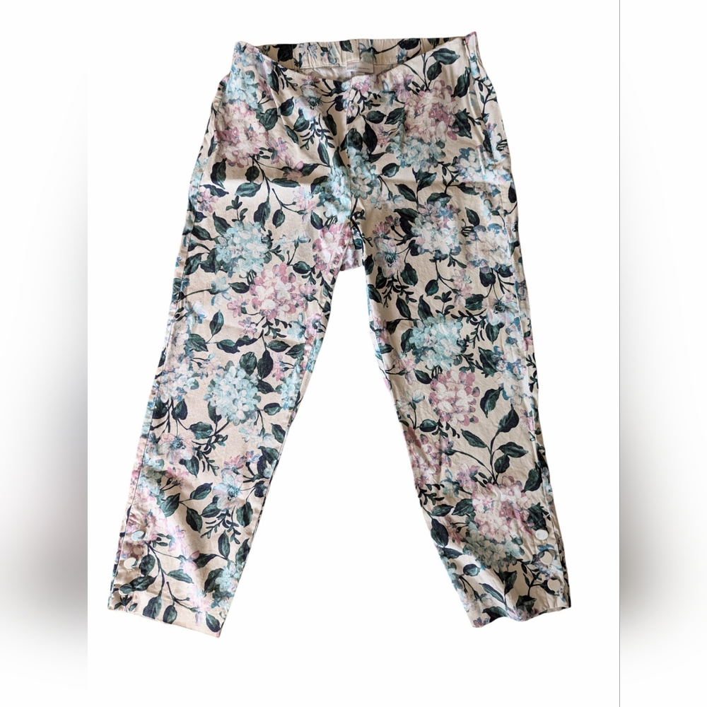 J. Jill Linen Stretch Hydrangea Print Crop Pants Size Medium M Side Zip